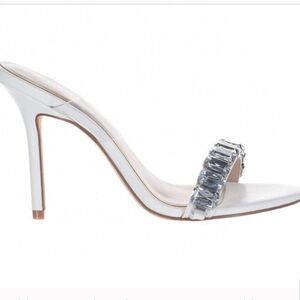 Aldo Lauren clear rhinestone strap white stiletto slides mule‎ heels size 10 new